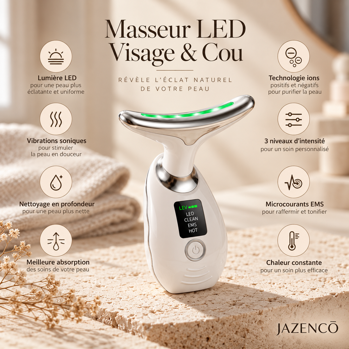 Masseur LED visage et cou